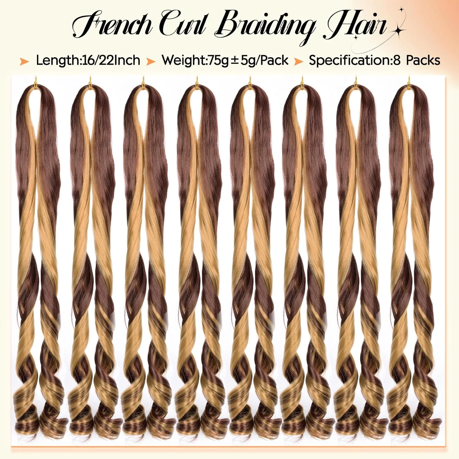French Curly Braiding Hair 22 Inch Loose Wavy 8 Packs Bouncy Braiding Hair Extensions 75g/Pack Synthetic French Curl Crochet Hair for Black Women (22 Inch,8 Packs,27/33)