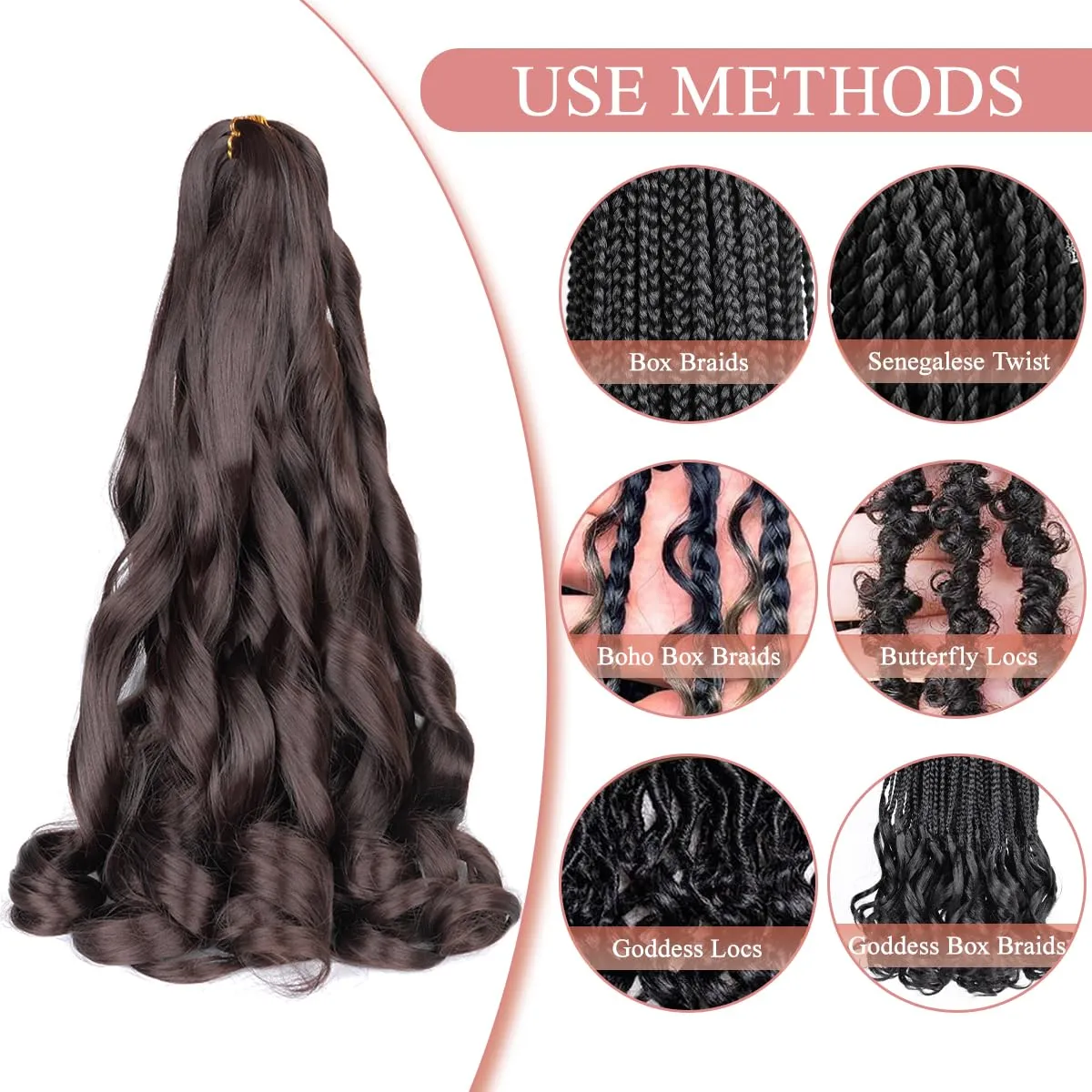 French Curly Braiding Hair,16Inch 8Pack Loose Wavy Bouncy Braiding Hair Extensions 4# Brown 75g/Pack French Curls Synthetic Hair Extensions(16 Inch,8 Packs,4#)