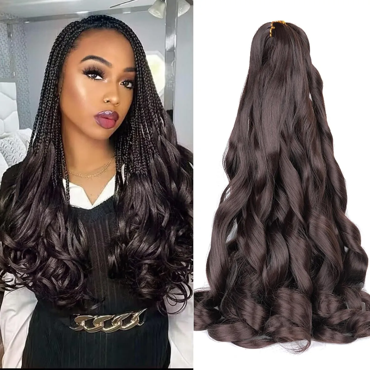 French Curly Braiding Hair,16Inch 8Pack Loose Wavy Bouncy Braiding Hair Extensions 4# Brown 75g/Pack French Curls Synthetic Hair Extensions(16 Inch,8 Packs,4#)
