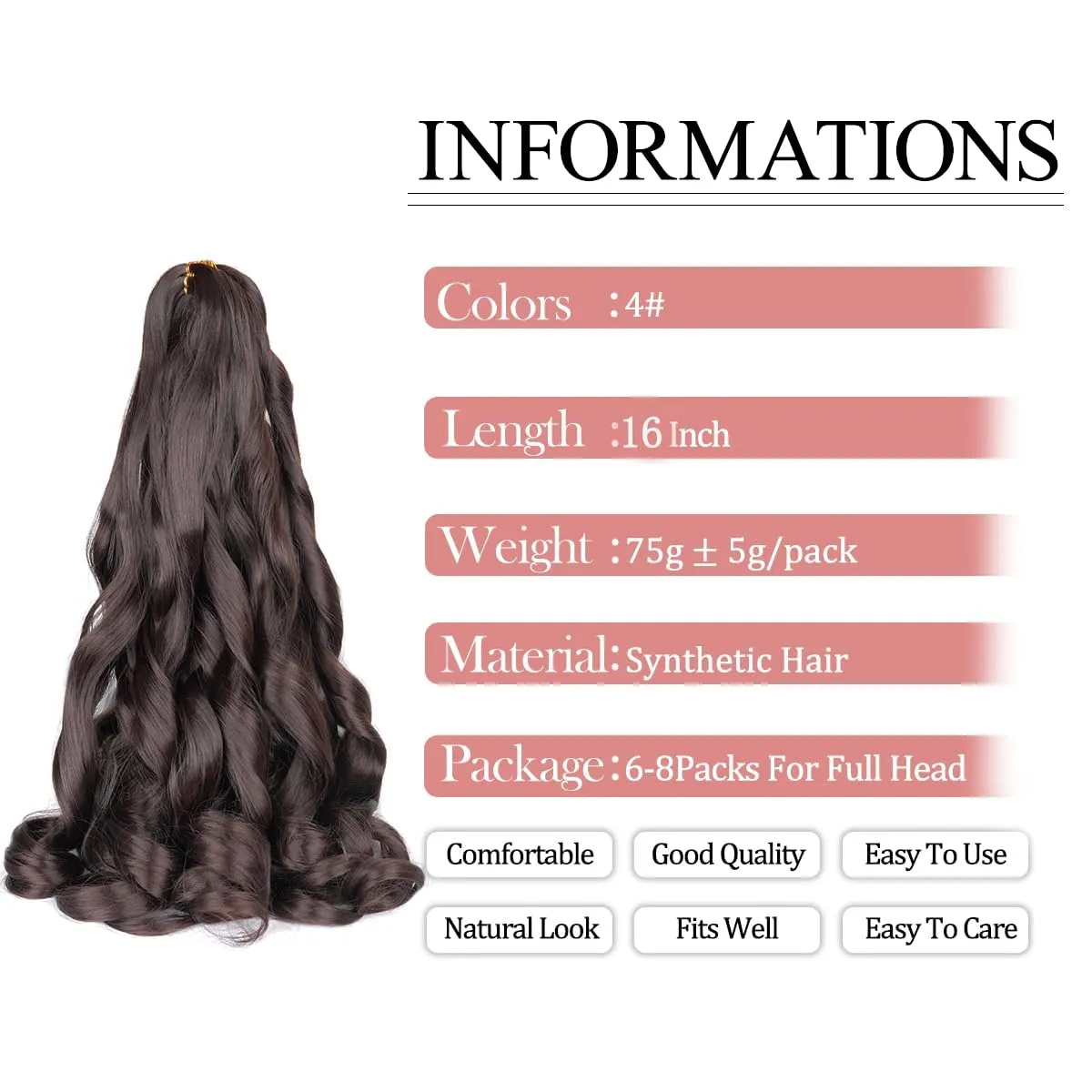 French Curly Braiding Hair,16Inch 8Pack Loose Wavy Bouncy Braiding Hair Extensions 4# Brown 75g/Pack French Curls Synthetic Hair Extensions(16 Inch,8 Packs,4#)