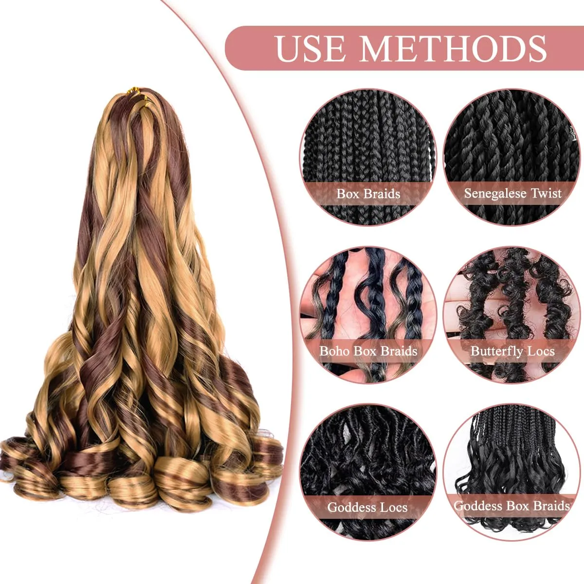 French Curly Braiding Hair,16Inch 8Pack Loose Wavy Bouncy Braiding Hair Extensions P27/33 75g/Pack French Curls Synthetic Hair Extensions(16 Inch,8 Packs,P27/33)
