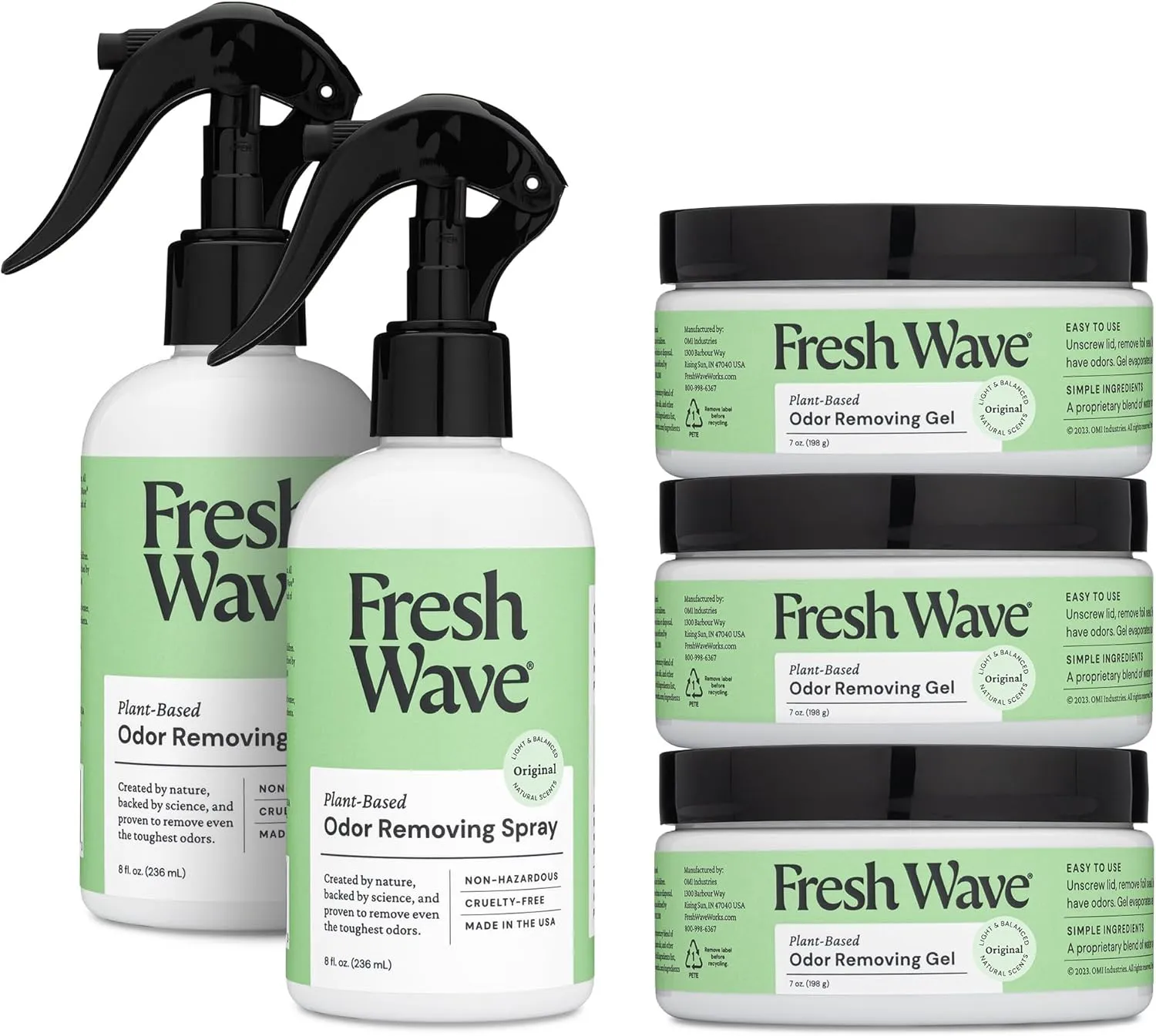 Fresh Wave Odor Removing Gel   Spray Bundle: (2) 8 fl. oz. Sprays   (3) 7 oz. Gels