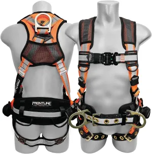 Frontline Fall Protection 100RCTB Combat™ Reflective Construction Full Body Harness with Tongue Buckle Legs and Trauma Straps,5 Points of Adjustability,Positioning Belt,OSHA & ANSI Compliant (Size: S)