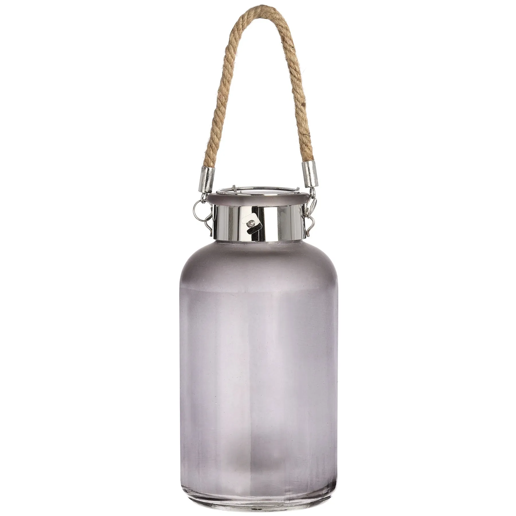 Frosted Grey Glass Lantern with Rope and LED