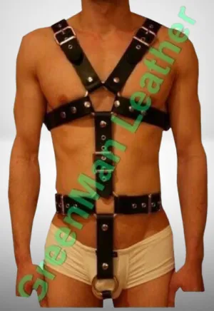 Full Body Mens Leather Harness with Cock Ring