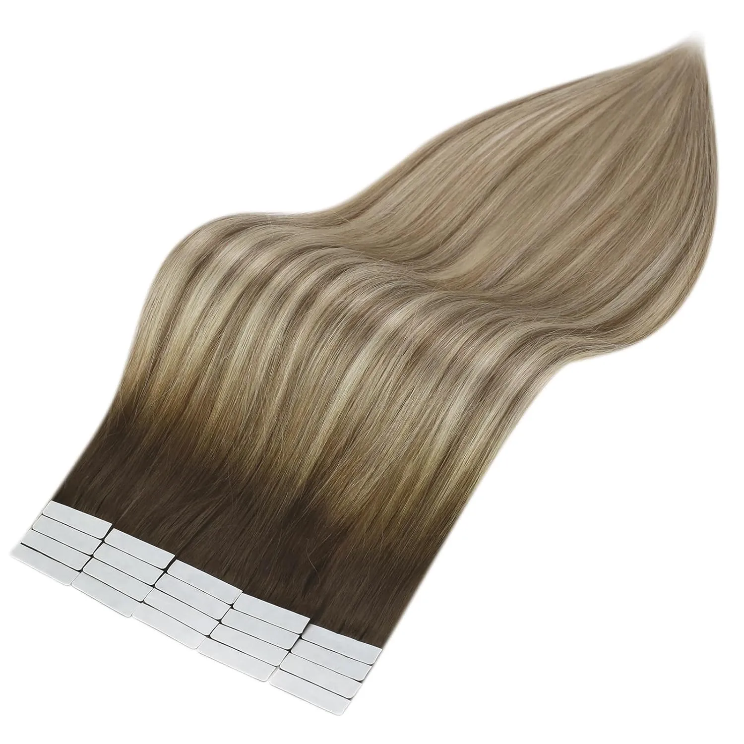 Full Shine Tape in Hair Extensions Human Hair 18 Inch Hair Extensions Tape in Color Dark Brown 3 Fading to 8 and 22 Tape in Hair Extensions 20Pcs 50Grams Balayage Tape Extensions For Women