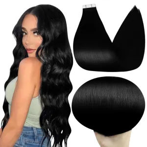Full Shine Tape in Hair Extensions Human Hair 22 Inch Invisible Tape in Hair Extensions Human Hair Color 1 Jet Black Double Sided Seamless Tape in Extensions 40 Pcs Add Length 100 Gram For Party