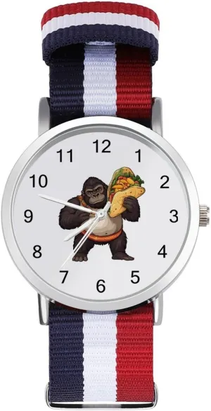 Funny Gorilla Carrying Ta-co Mexican Food Funny Wrist Watches for Men Women Fashion Graphic Watch for Work Workout