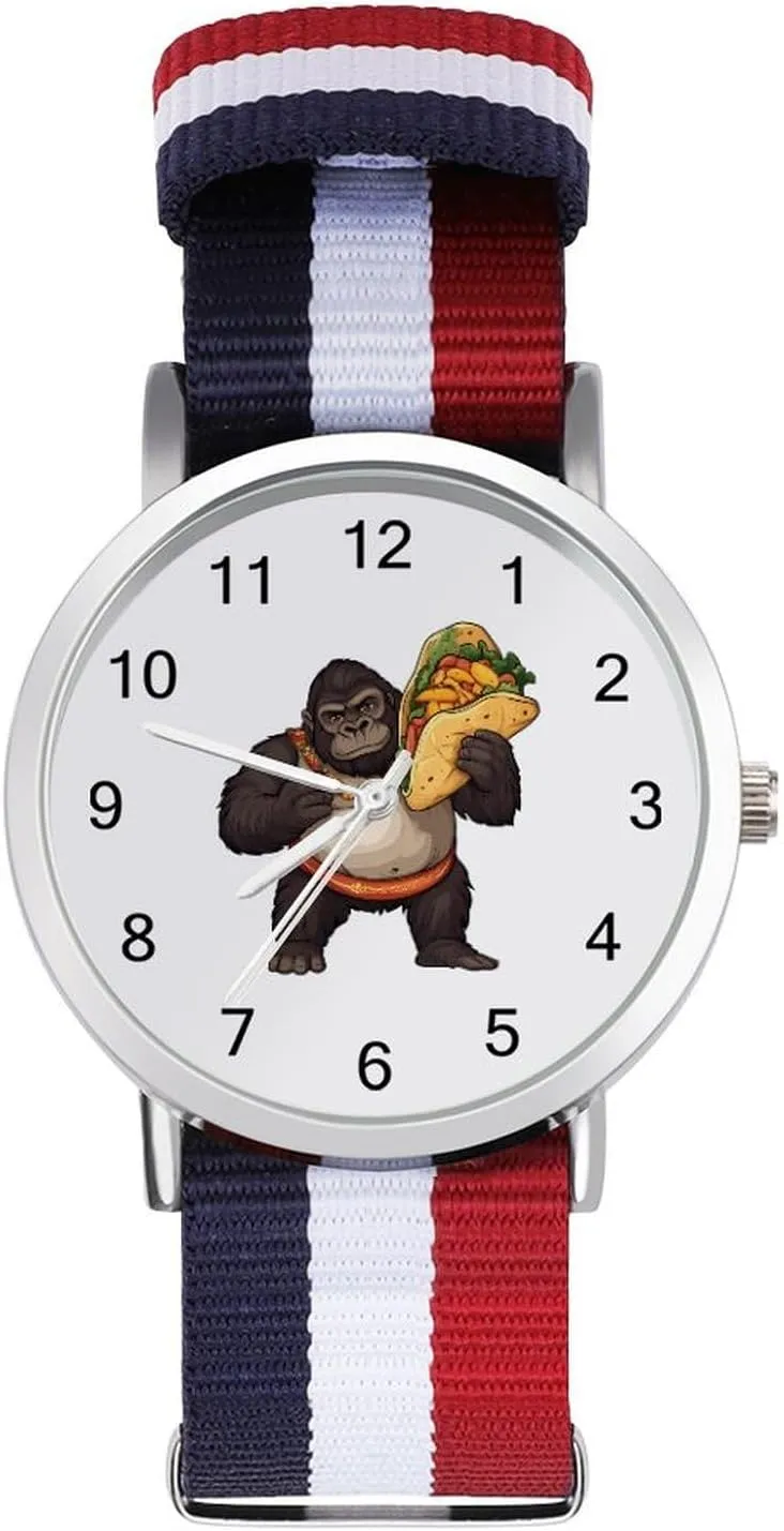 Funny Gorilla Carrying Ta-co Mexican Food Funny Wrist Watches for Men Women Fashion Graphic Watch for Work Workout