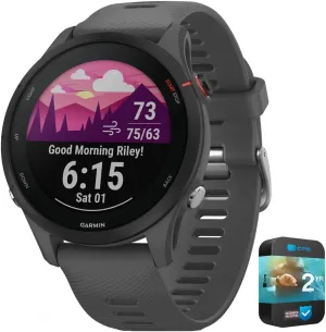 Garmin 010-02641-00 Forerunner 255 GPS Smartwatch Slate Gray Bundle with 2 YR CPS Enhanced Protection Pack