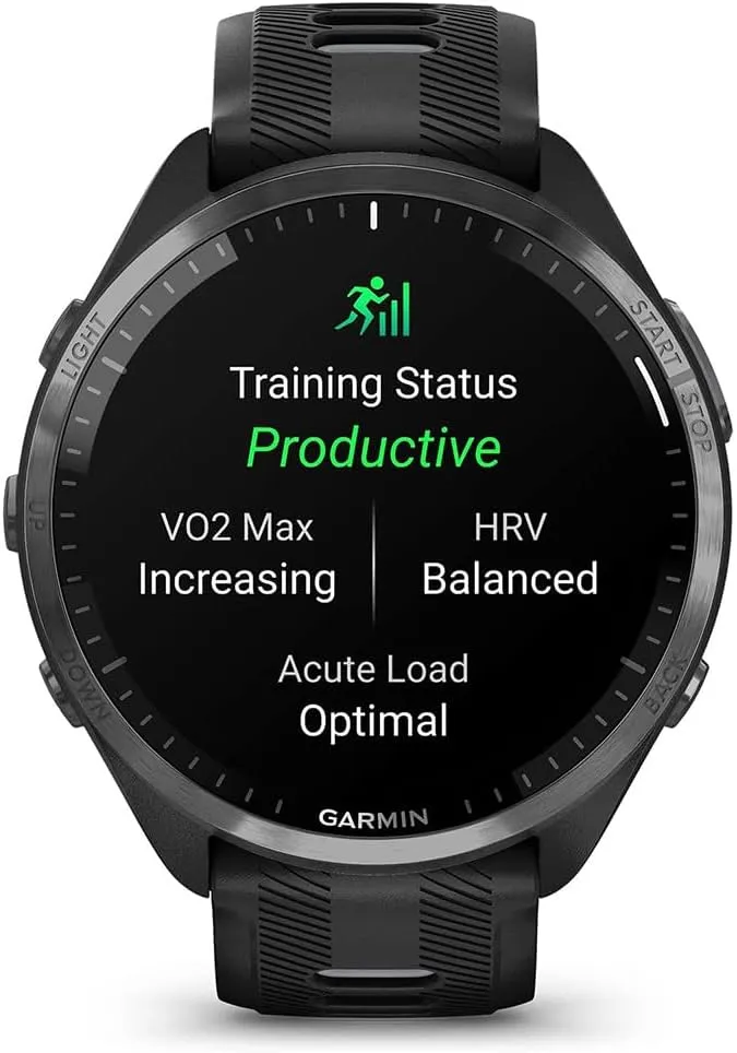 Garmin 010-02809-00 Forerunner 965 Running Smartwatch Black and Powder Gray Bundle with 2 YR CPS Enhanced Protection Pack