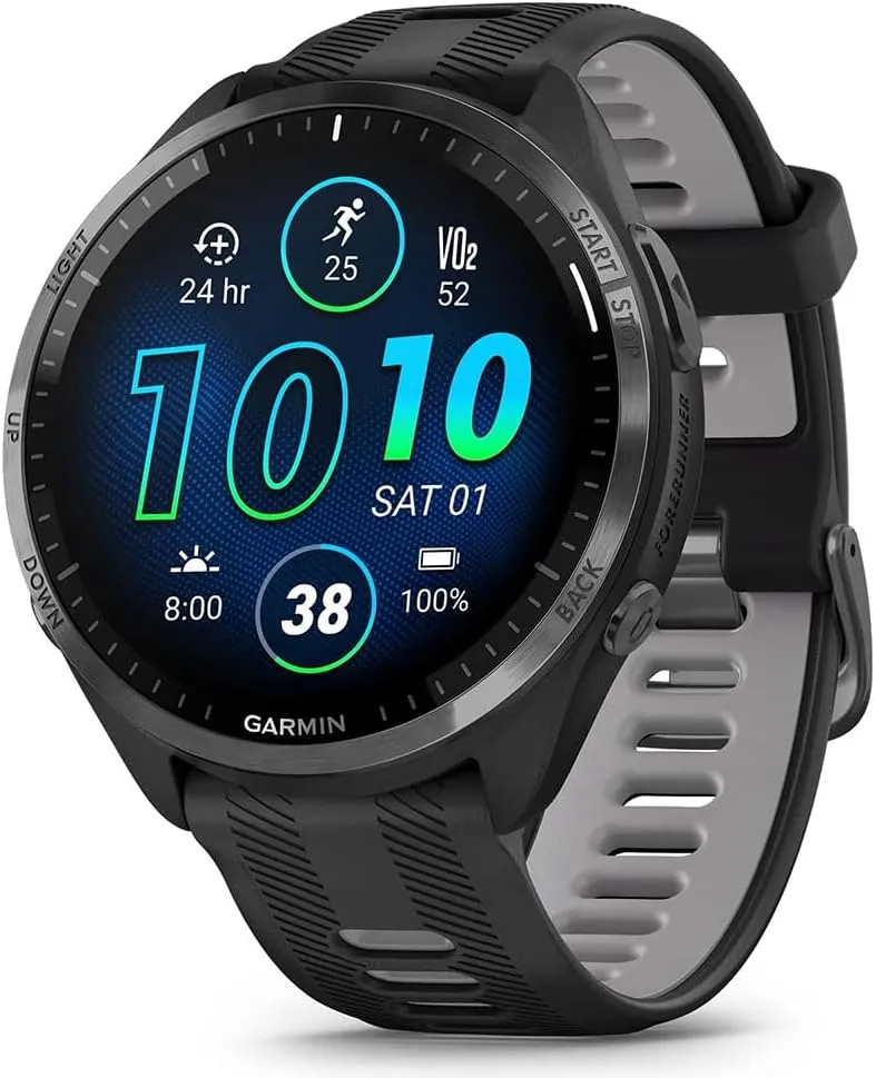 Garmin 010-02809-00 Forerunner 965 Running Smartwatch Black and Powder Gray Bundle with 2 YR CPS Enhanced Protection Pack