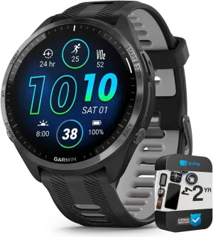 Garmin 010-02809-00 Forerunner 965 Running Smartwatch Black and Powder Gray Bundle with 2 YR CPS Enhanced Protection Pack