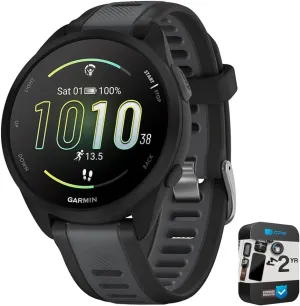 Garmin 010-02863-20 Forerunner 165 Smart Sport Watch, Black   Slate Gray | Official USA Partner Model | Bundle with 2 YR CPS Enhanced Protection Pack