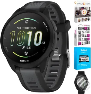 Garmin 010-02863-20 Forerunner 165 Smart Sport Watch, Black   Slate Gray | Official USA Partner Model | Bundle with Deco Essentials 2-Pack Screen Protector and Tech Smart USA Fitness & Wellness Suite