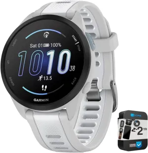 Garmin 010-02863-21 Forerunner 165 Smart Sport Watch, Mist Gray   Whitestone | Official USA Partner Model | Bundle with 2 YR CPS Enhanced Protection Pack