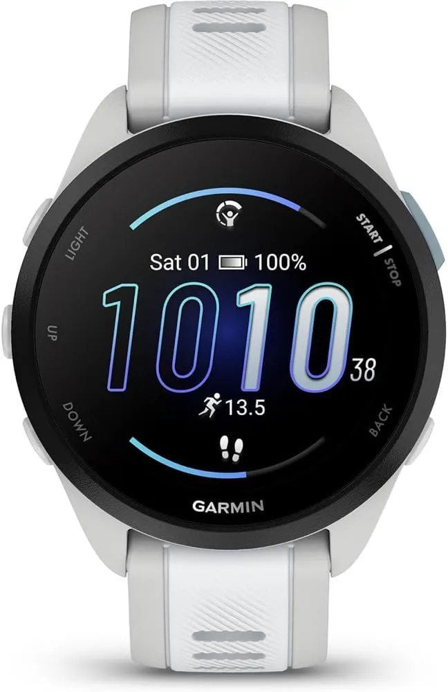 Garmin 010-02863-31 Forerunner 165 Music Smart Sport Watch, Mist Gray   Whitestone | Official USA Partner Model | Bundle with Deco Essentials 2-Pack Screen Protector   Fitness & Wellness Suite