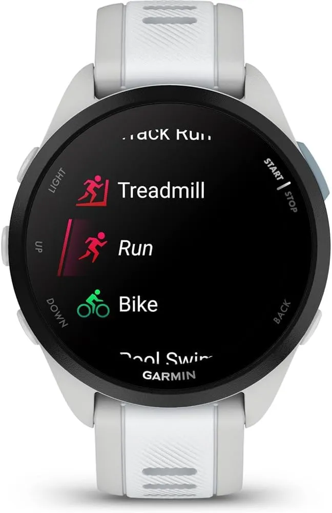 Garmin 010-02863-31 Forerunner 165 Music Smart Sport Watch, Mist Gray   Whitestone | Official USA Partner Model | Bundle with Deco Essentials 2-Pack Screen Protector   Fitness & Wellness Suite