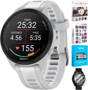 Garmin 010-02863-31 Forerunner 165 Music Smart Sport Watch, Mist Gray   Whitestone | Official USA Partner Model | Bundle with Deco Essentials 2-Pack Screen Protector   Fitness & Wellness Suite