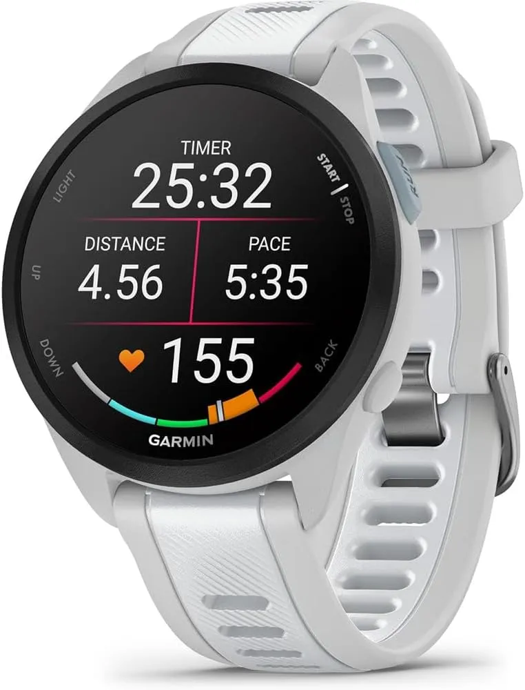 Garmin 010-02863-31 Forerunner 165 Music Smart Sport Watch, Mist Gray   Whitestone | Official USA Partner Model | Bundle with Deco Essentials 2-Pack Screen Protector   Fitness & Wellness Suite