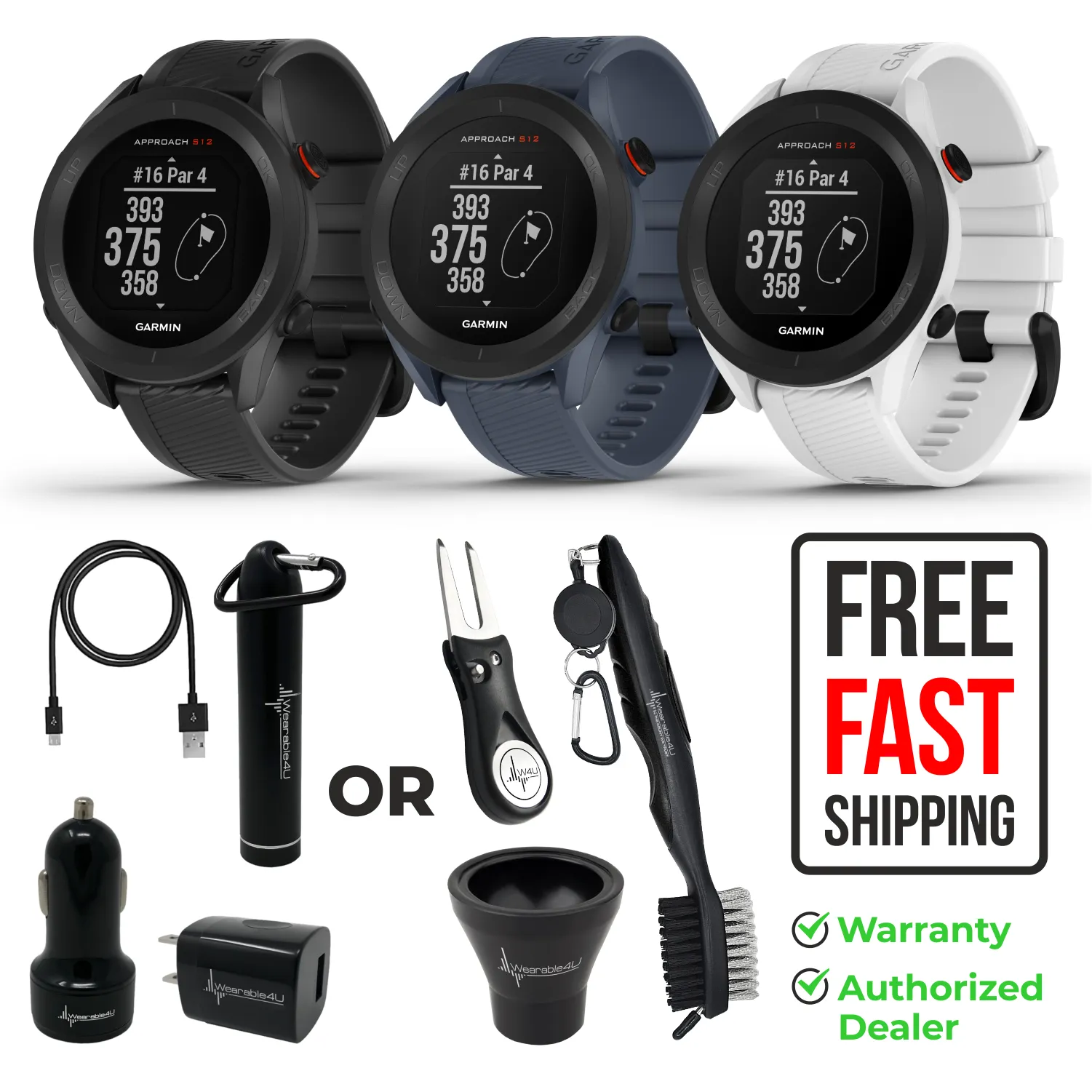 Garmin Approach S12 Premium GPS Golf Watch with Wearable4U Bundle