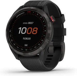 Garmin Approach S42, GPS Golf Smartwatch, Lightweight with 1.2" Touchscreen, 42k  Preloaded Courses, Gunmetal Ceramic Bezel and Black Silicone Band, 010-02572-10