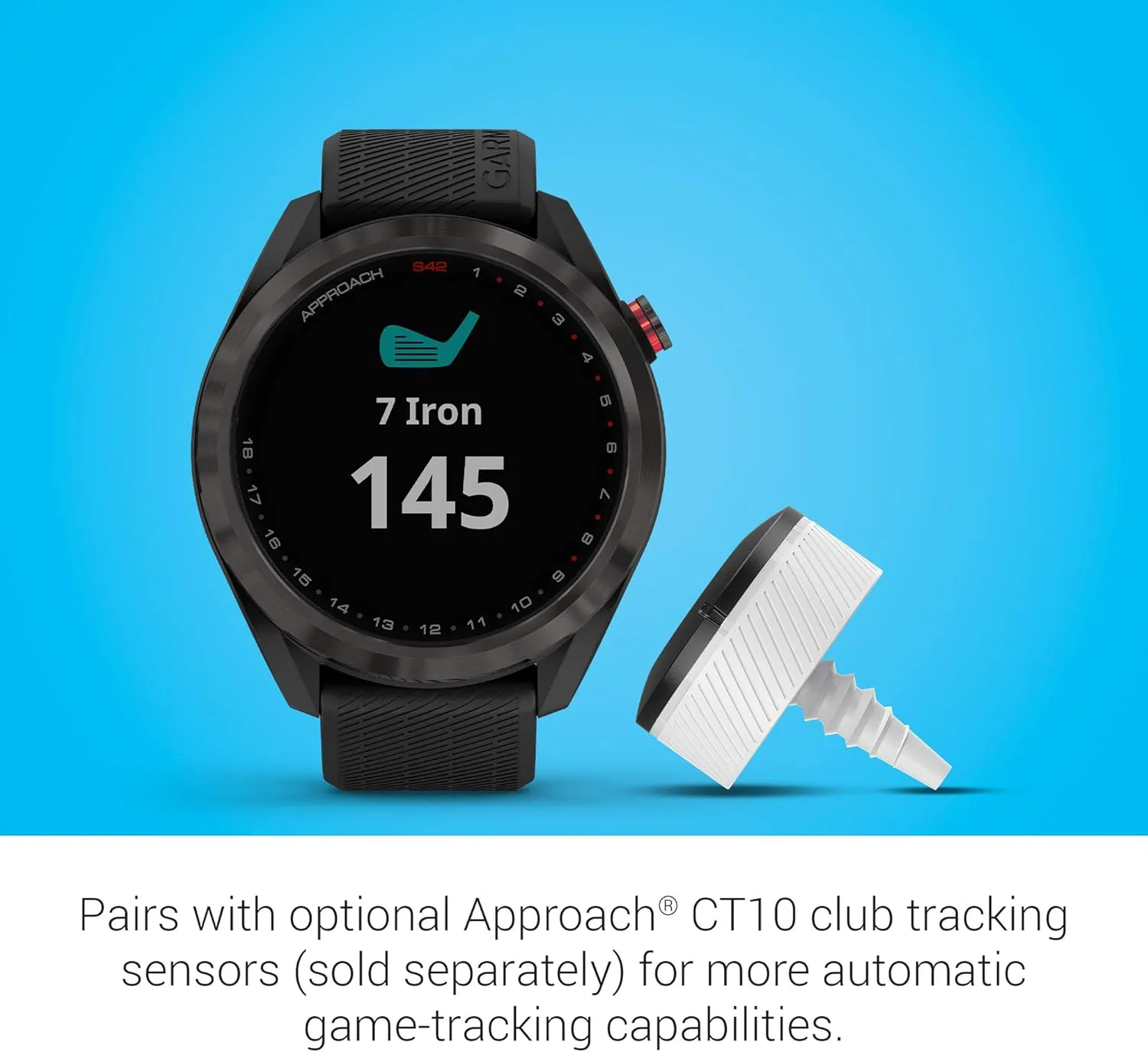 Garmin Approach S42, GPS Golf Smartwatch, Lightweight with 1.2" Touchscreen, 42k  Preloaded Courses, Gunmetal Ceramic Bezel and Black Silicone Band, 010-02572-10