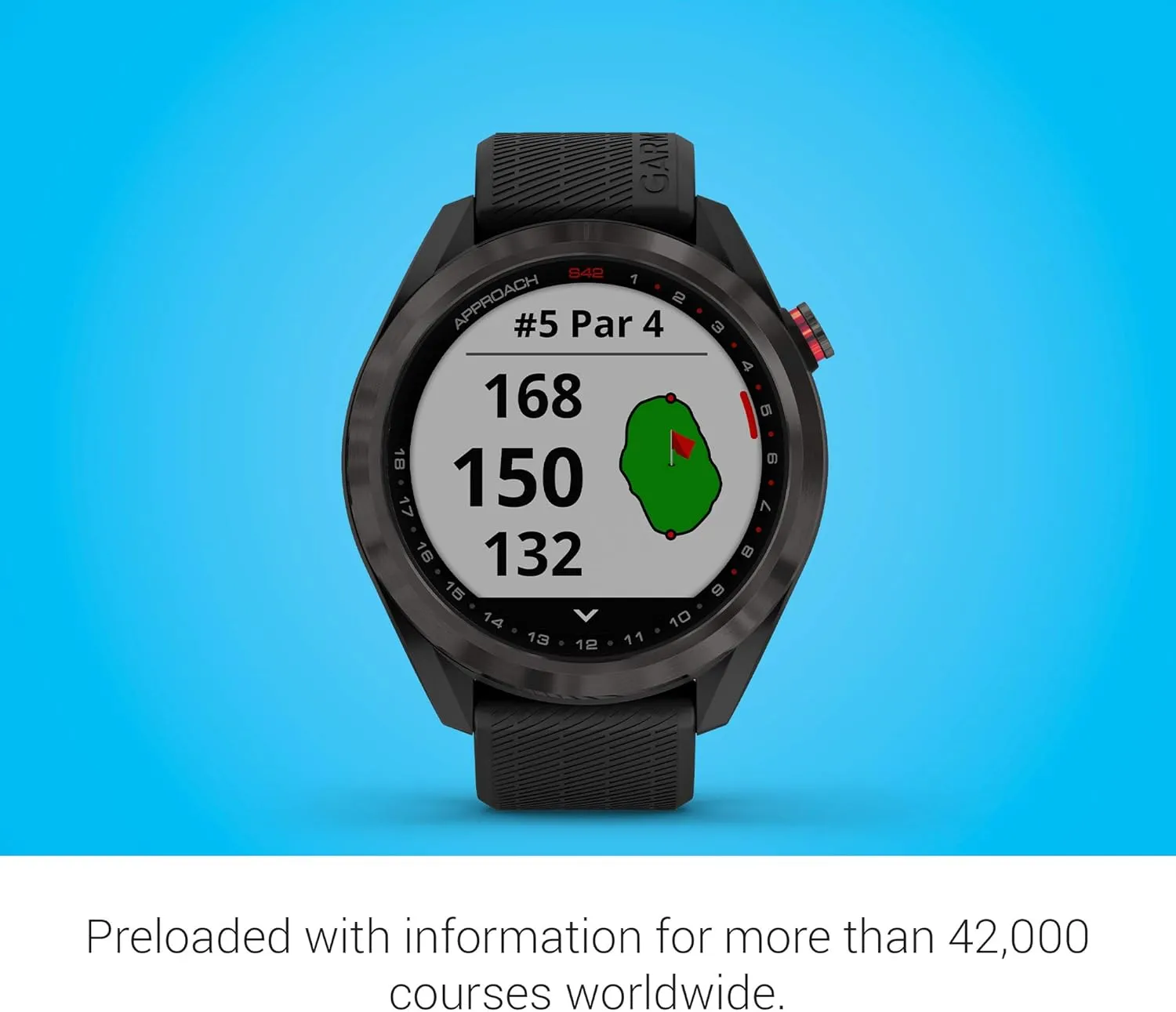 Garmin Approach S42, GPS Golf Smartwatch, Lightweight with 1.2" Touchscreen, 42k  Preloaded Courses, Gunmetal Ceramic Bezel and Black Silicone Band, 010-02572-10