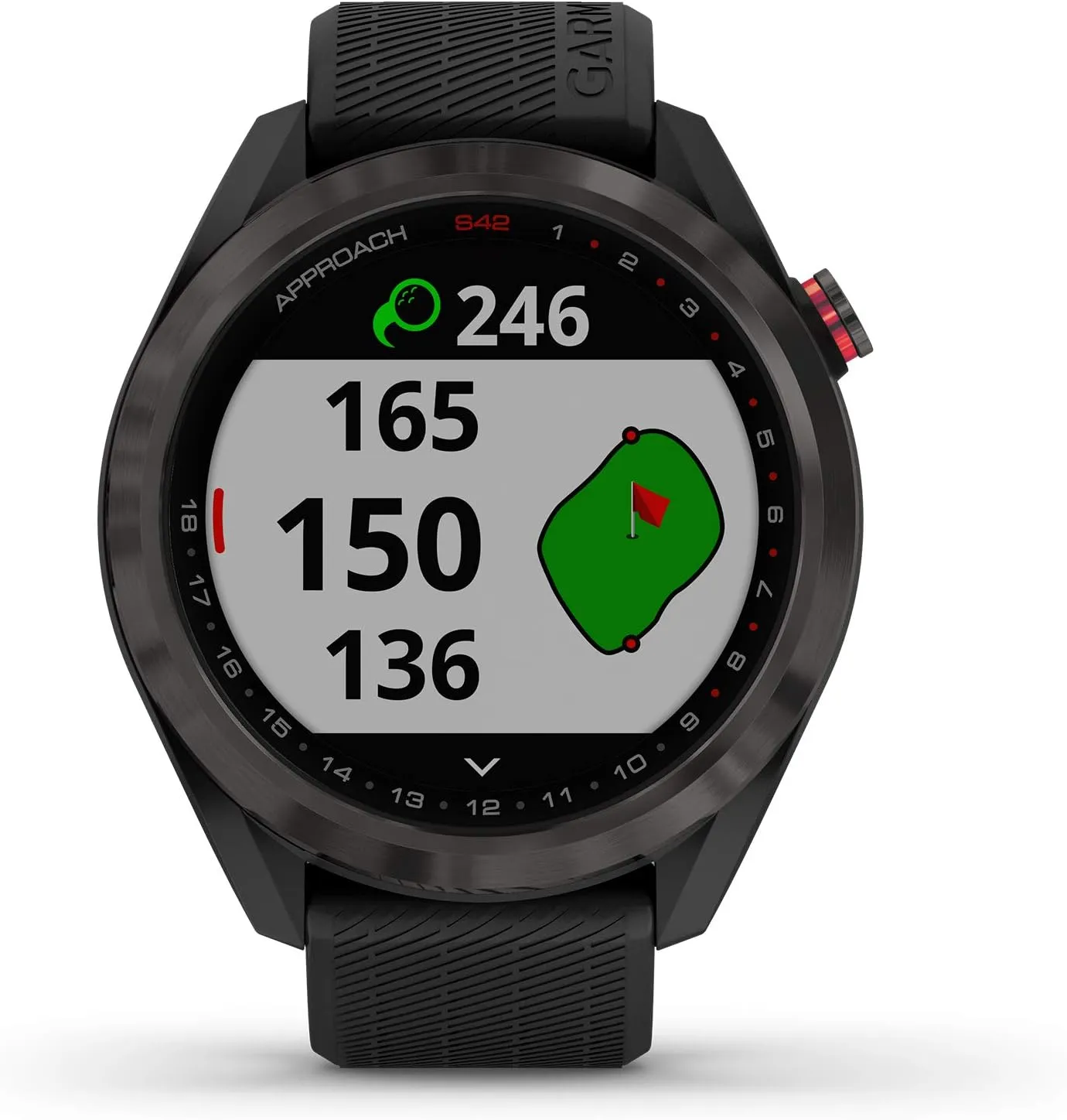 Garmin Approach S42, GPS Golf Smartwatch, Lightweight with 1.2" Touchscreen, 42k  Preloaded Courses, Gunmetal Ceramic Bezel and Black Silicone Band, 010-02572-10