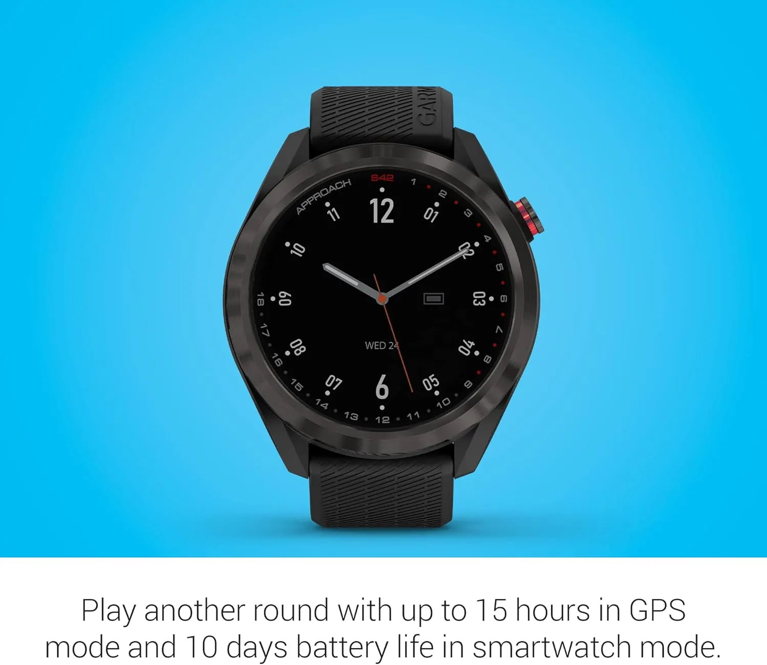 Garmin Approach S42, GPS Golf Smartwatch, Lightweight with 1.2" Touchscreen, 42k  Preloaded Courses, Gunmetal Ceramic Bezel and Black Silicone Band, 010-02572-10