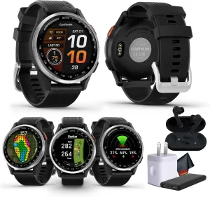 Garmin Approach S44 Essential Golf Watch with GPS, AMOLED Display, Sports and Fitness Smartwatch, Silver Aluminum Bezel with Black Silicone Band with Wireless Air Buds