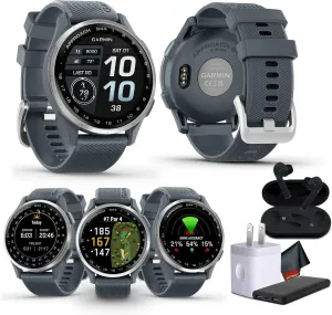 Garmin Approach S44 Essential Golf Watch with GPS, AMOLED Display, Sports and Fitness Smartwatch, Silver Aluminum Bezel with Twilight Silicone Band with Wireless Air Buds