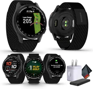 Garmin Approach S50 Advanced Golf Watch with GPS, AMOLED Display, On-Course Features, Sports and Fitness Smartwatch, Slate Aluminum Bezel with Black Comfort Fit Nylon Band Bundle