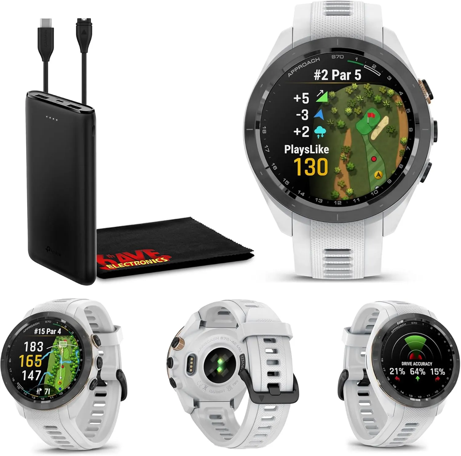 Garmin Approach S70 42mm Fitness Tracker Watch, GPS Golf Smartwatch for Men, 1.2" Touchscreen AMOLED Display and 42000 Preloaded Courses -White- Garmin Watches for Men