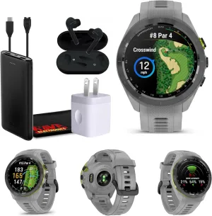 Garmin Approach S70 42MM Gray- Fitness Tracker Golf GPS Premium Smartwatch for Men, Lightweight Touchscreen AMOLED Display and Pre-Loaded Courses Bundle with Wireless Ear Buds & More