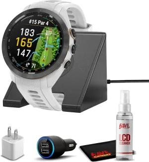 Garmin Approach S70, 42mm, Premium GPS Golf Watch, White with Charging Stand, Car & Wall Adapters and Cleaning Kit