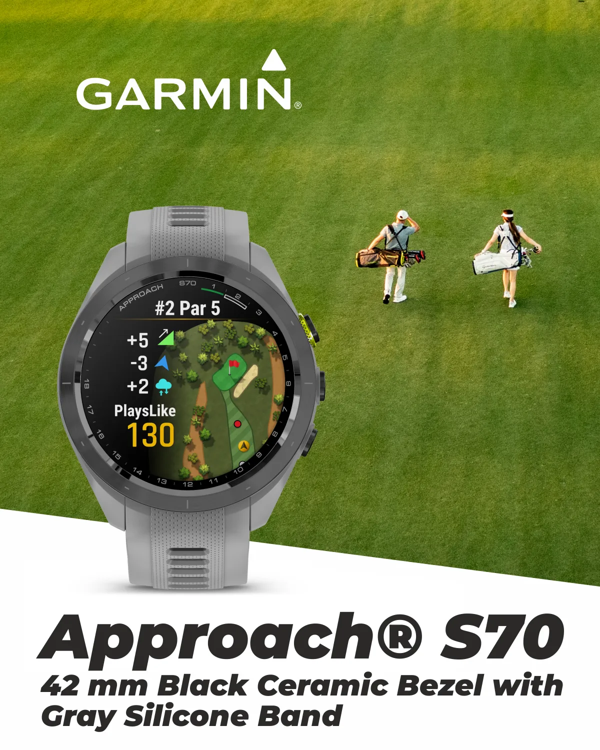 Garmin Approach S70 Premium Golf GPS Watch, 43,000  Full-color CourseView Maps with Wearable4U Power Bank Bundle