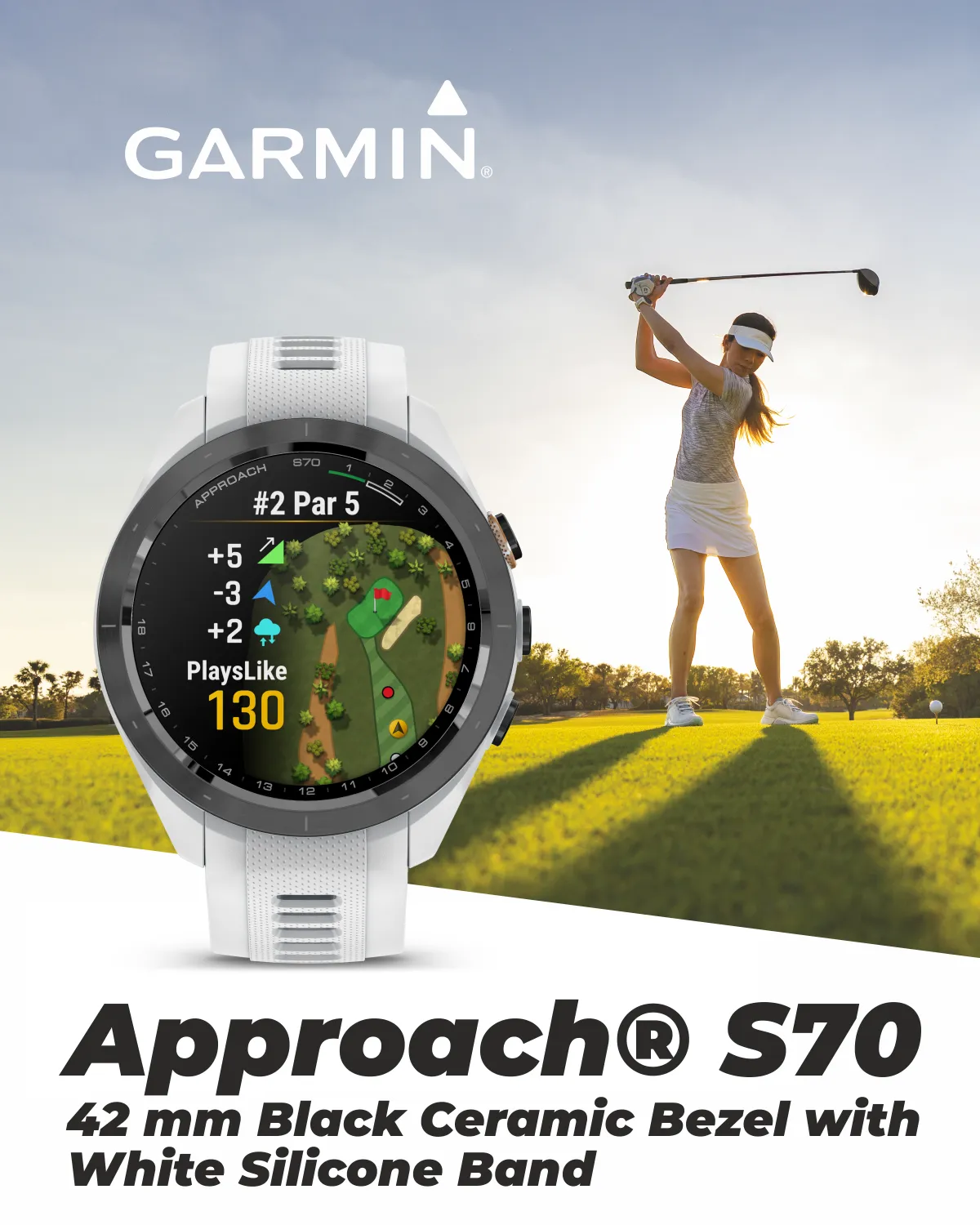 Garmin Approach S70 Premium Golf GPS Watch, 43,000  Full-color CourseView Maps with Wearable4U Power Bank Bundle