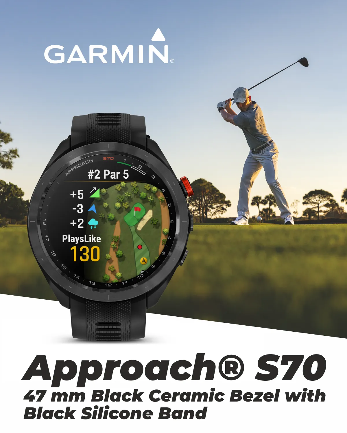 Garmin Approach S70 Premium Golf GPS Watch, 43,000  Full-color CourseView Maps with Wearable4U Power Bank Bundle