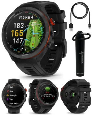 Garmin Approach S70 Premium Golf GPS Watch, 43,000  Full-color CourseView Maps with Wearable4U Power Bank Bundle