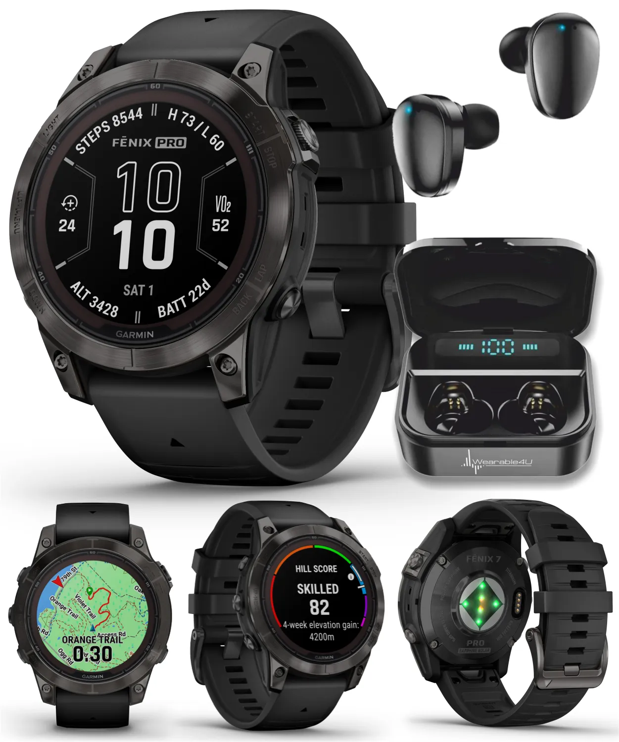 Garmin Fenix 7 Pro Solar Series Multisport GPS 42/47/51 mm Smartwatch | Wearable4U Bundle
