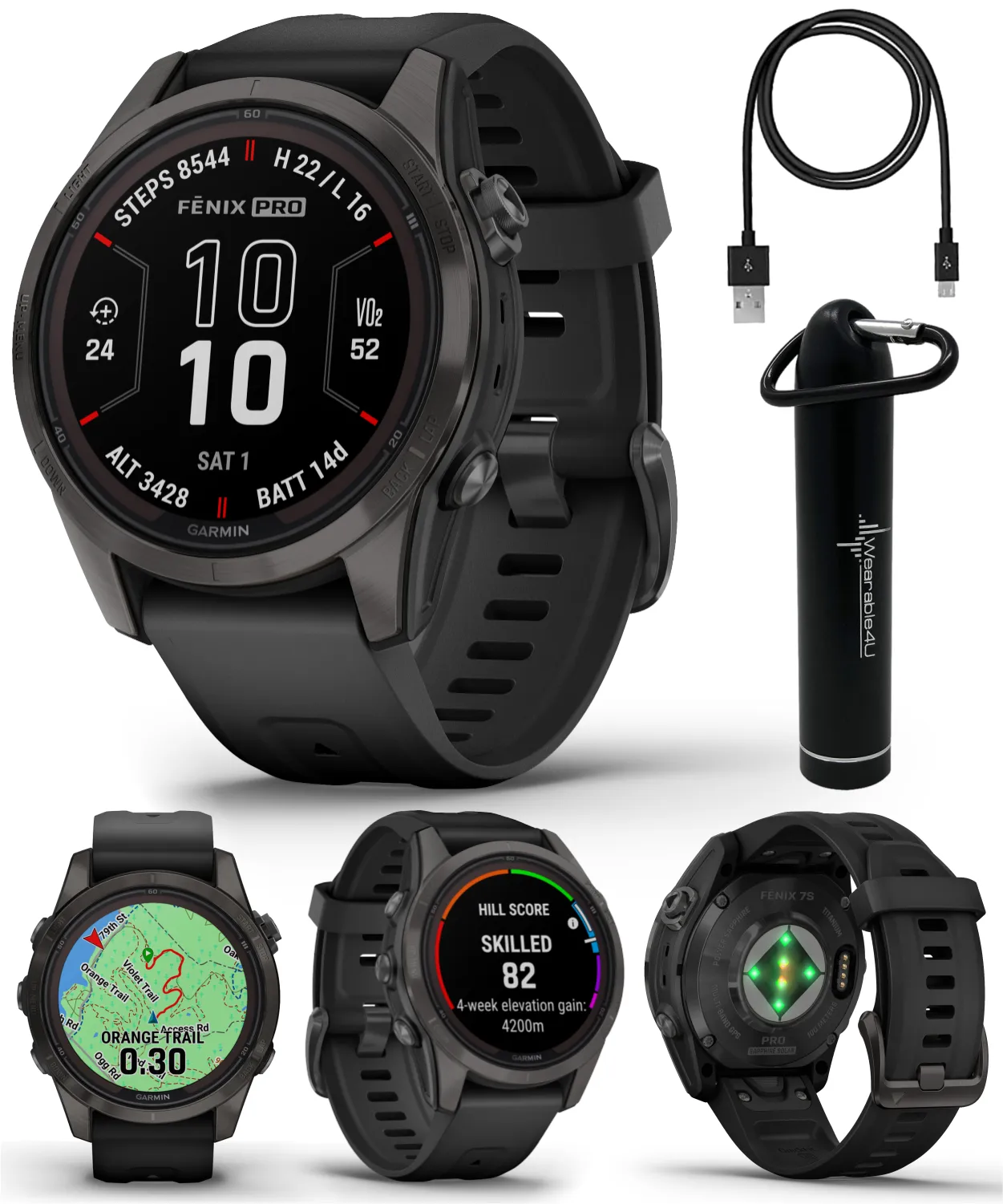 Garmin Fenix 7 Pro Solar Series Multisport GPS 42/47/51 mm Smartwatch | Wearable4U Bundle