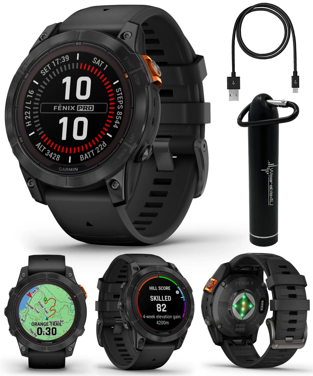 Garmin Fenix 7 Pro Solar Series Multisport GPS 42/47/51 mm Smartwatch | Wearable4U Bundle