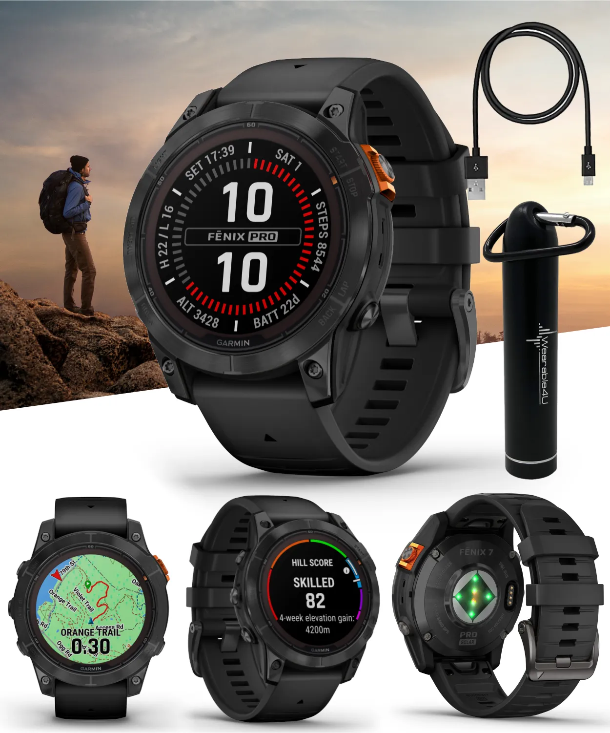 Garmin Fenix 7 Pro Solar Series Multisport GPS 42/47/51 mm Smartwatch | Wearable4U Bundle