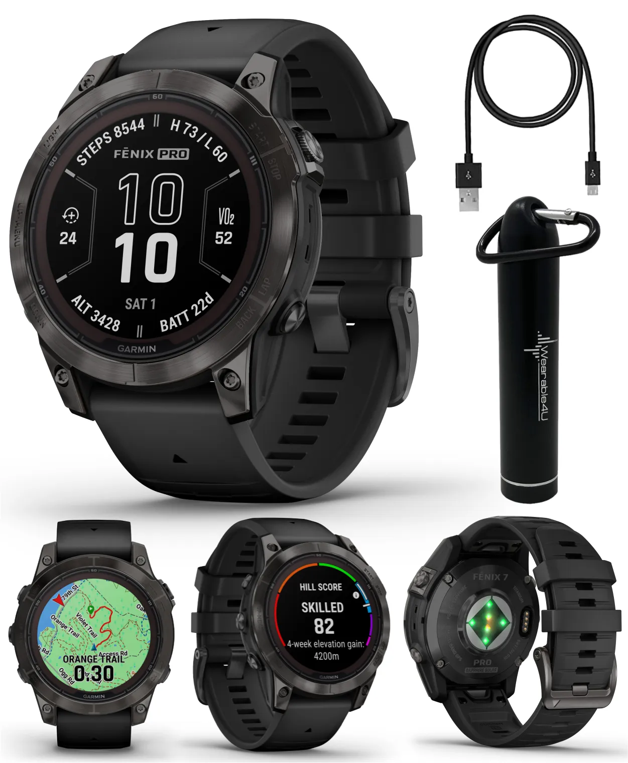 Garmin Fenix 7 Pro Solar Series Multisport GPS 42/47/51 mm Smartwatch | Wearable4U Bundle