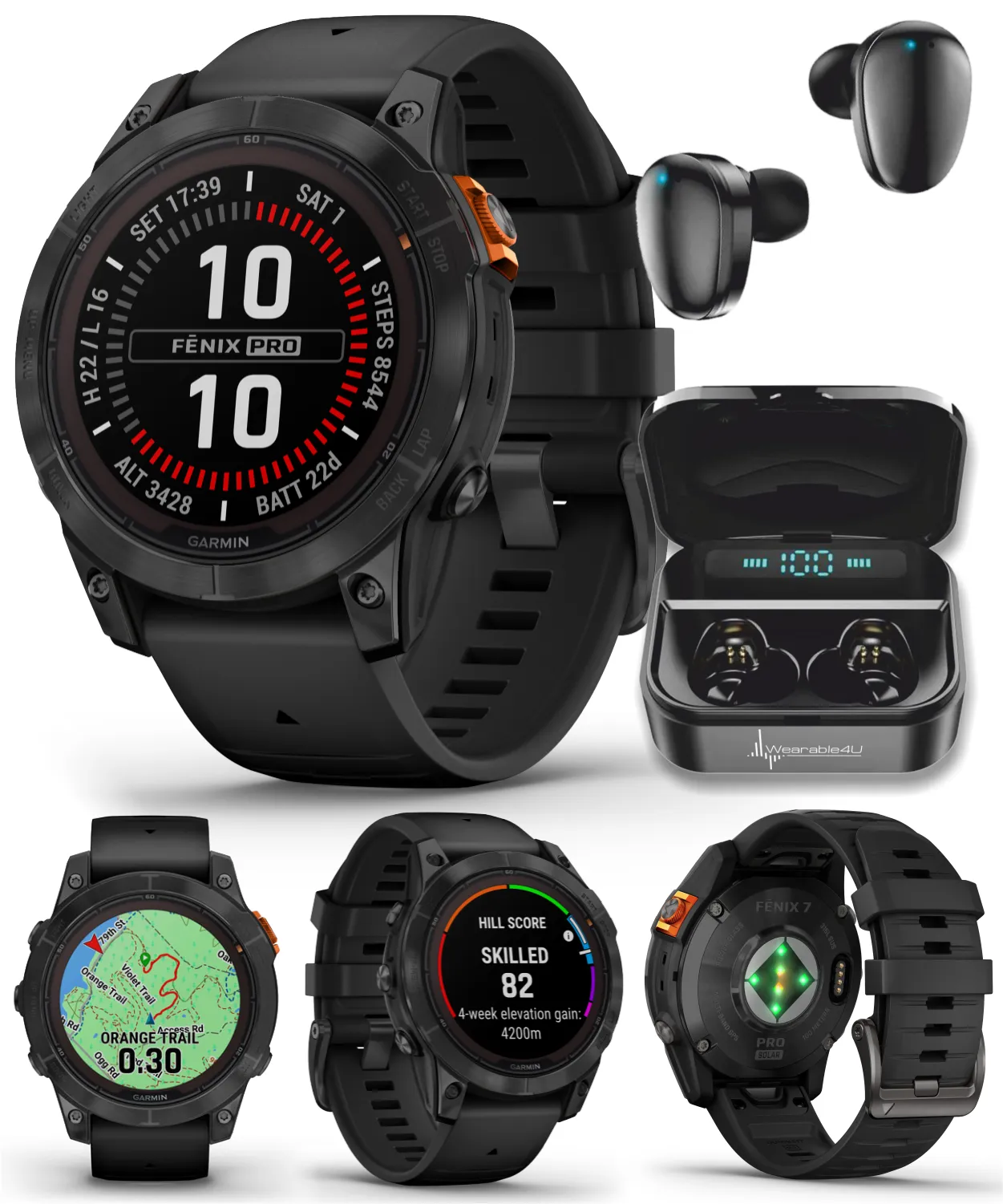 Garmin Fenix 7 Pro Solar Series Multisport GPS 42/47/51 mm Smartwatch | Wearable4U Bundle