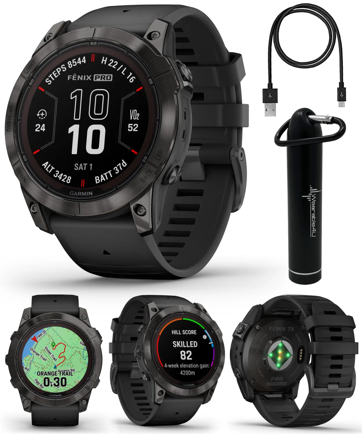 Garmin Fenix 7 Pro Solar Series Multisport GPS 42/47/51 mm Smartwatch | Wearable4U Bundle