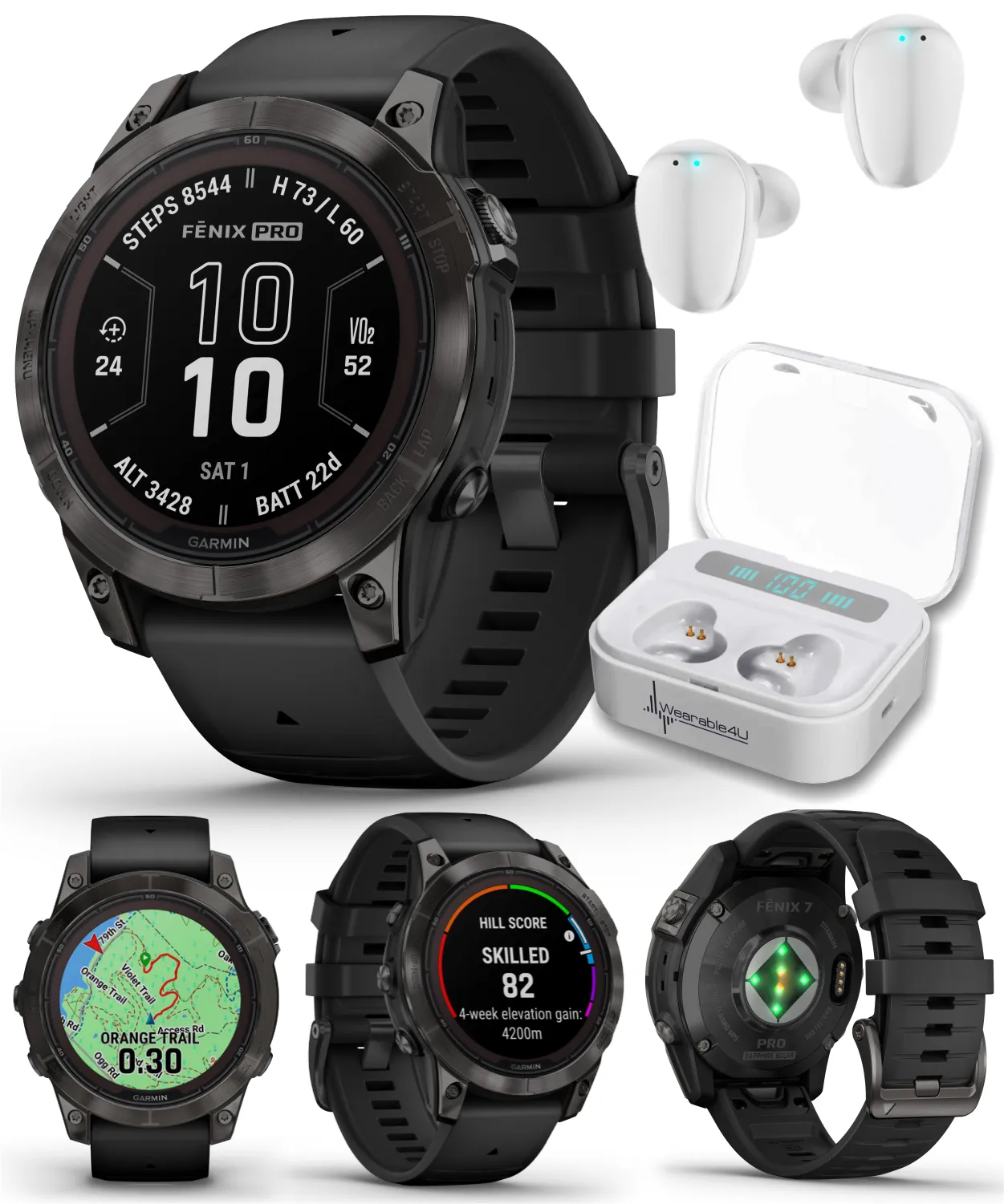 Garmin Fenix 7 Pro Solar Series Multisport GPS 42/47/51 mm Smartwatch | Wearable4U Bundle