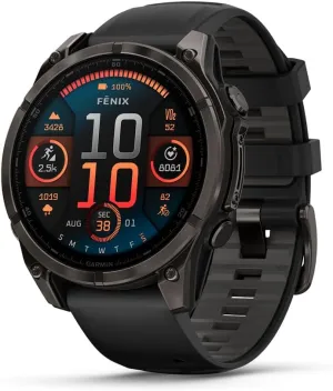 Garmin fēnix® 8 – 47 mm, AMOLED, Sapphire, Premium Multisport GPS Smartwatch, Long-Lasting Battery Life, Dive-Rated, Built-in LED Flashlight, Carbon Gray DLC Titanium with Pebble Gray Band