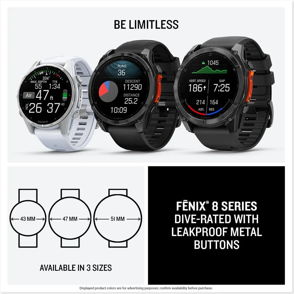 Garmin fēnix® 8 – 47 mm, AMOLED, Sapphire, Premium Multisport GPS Smartwatch, Long-Lasting Battery Life, Dive-Rated, Built-in LED Flashlight, Carbon Gray DLC Titanium with Pebble Gray Band